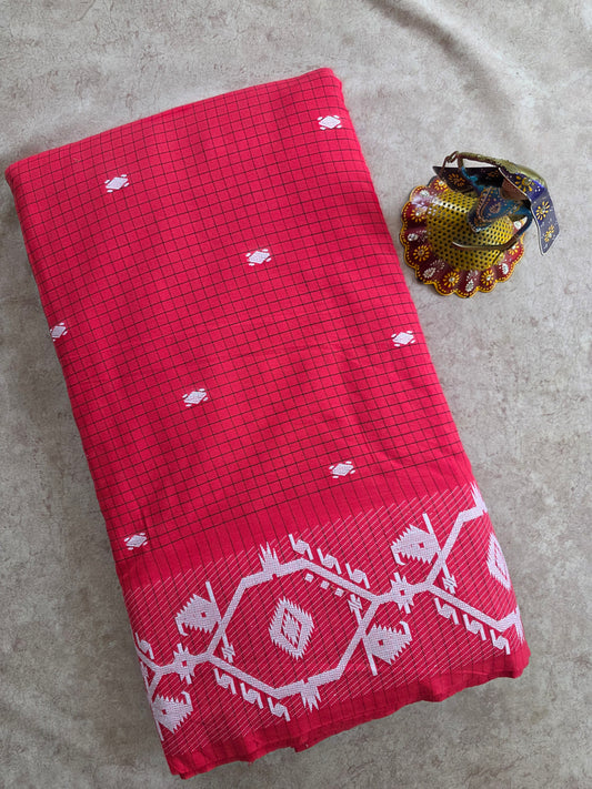 Prewashed Checked Pure handloom cotton running material (0.5 mtrs)  - HRM107