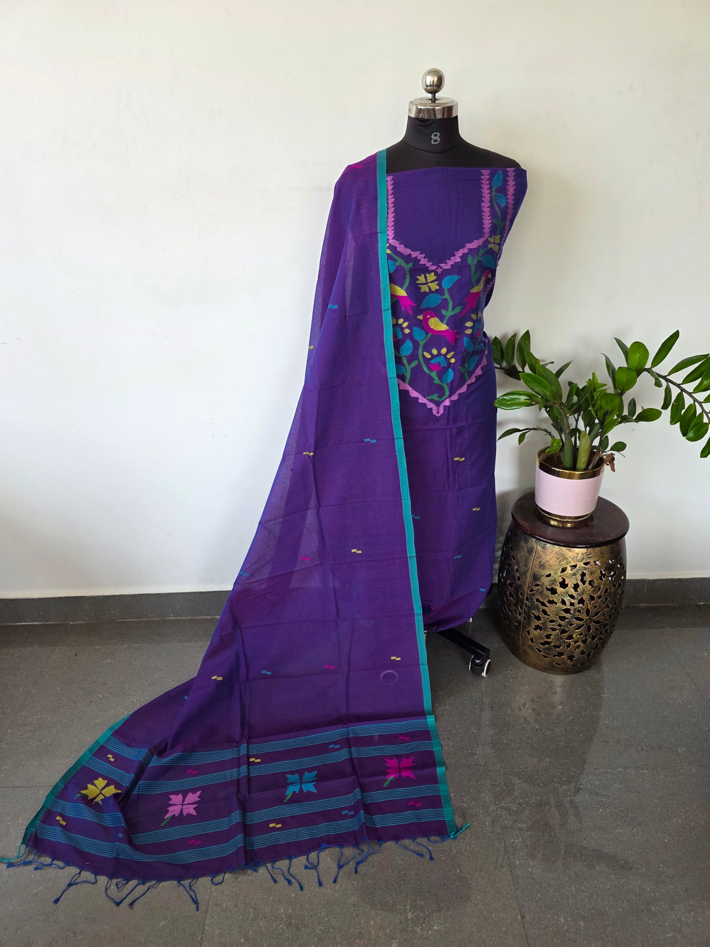Handloom Mul cotton paithani jamdhani set- JMM300