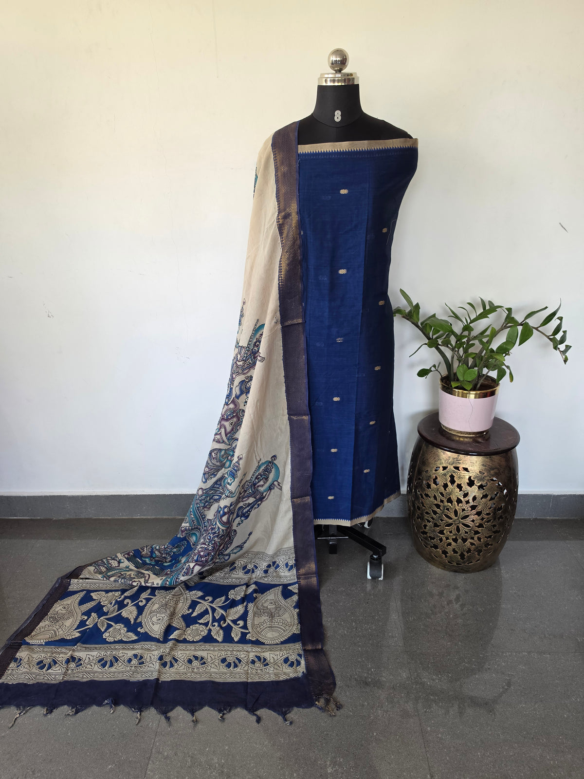 Fusion Narayanapet with handcrafted chennuri silk kalamkari duppatta -NA685