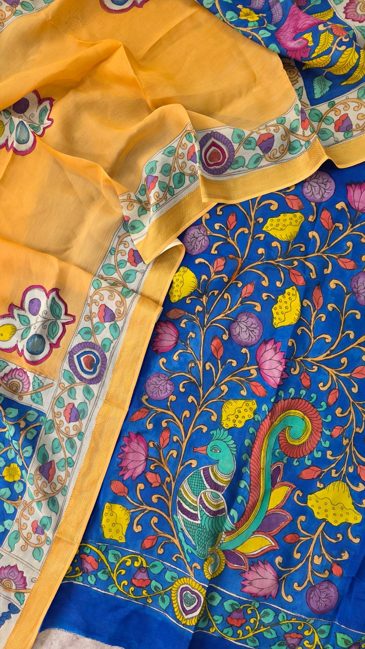 Kalahasthi Handcrafted Penkalamkari bangalore silk set -KH255