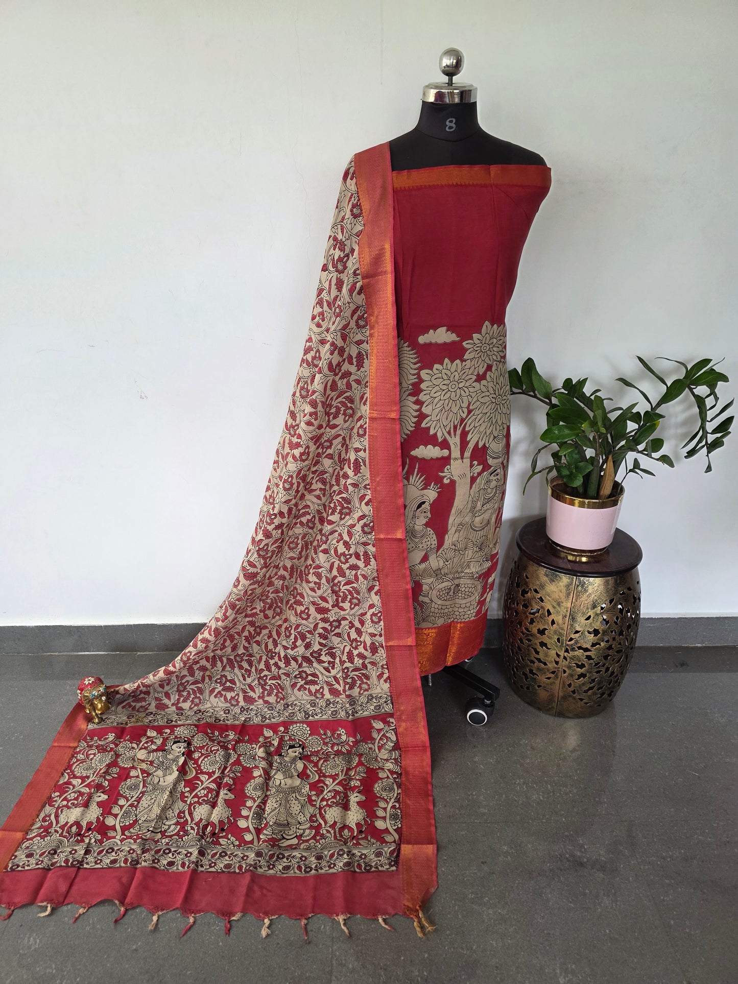Kanchi border chennuri kalamkari  silk set - AK428