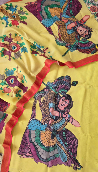 Handcrafted Kalahasthi Penkalamkari bangalore silk set - KH70