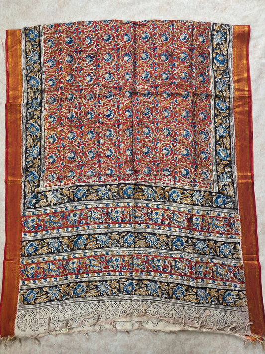 Pure chennuri handblock silk kalamkari with nizam border Dupatta - 9