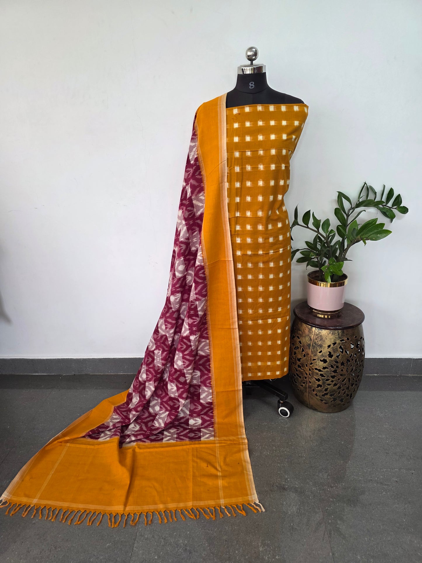 Handloom Double ikkat cotton with double ikkat duppatta-NV402