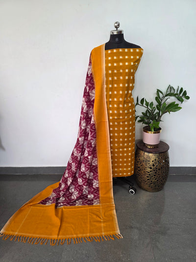 Handloom Double ikkat cotton with double ikkat dupatta - NV402