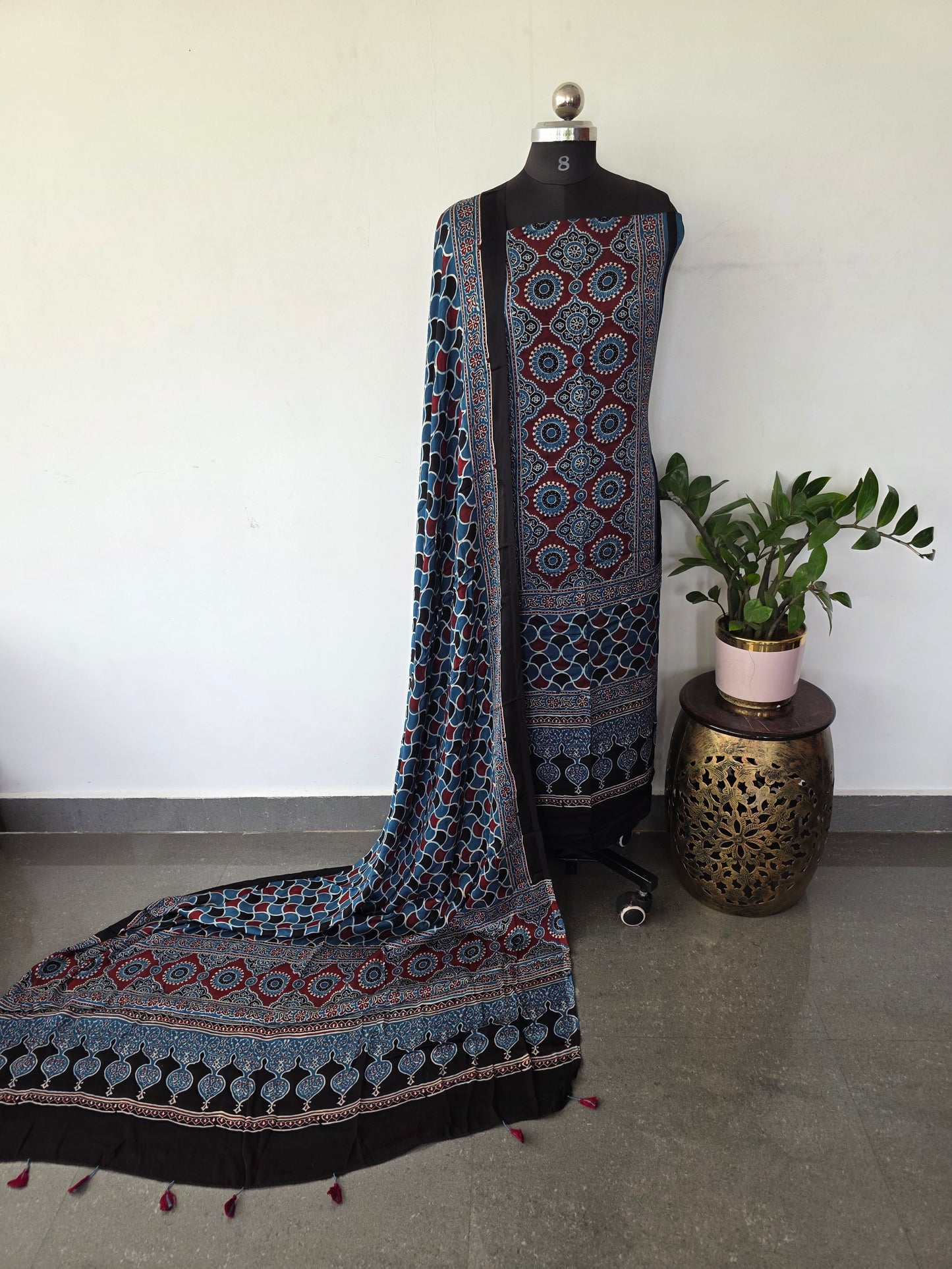 Handcrafted ajrakh modal silk set - HZ209
