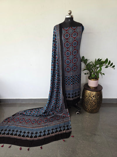 Handcrafted ajrakh modal silk set - HZ209