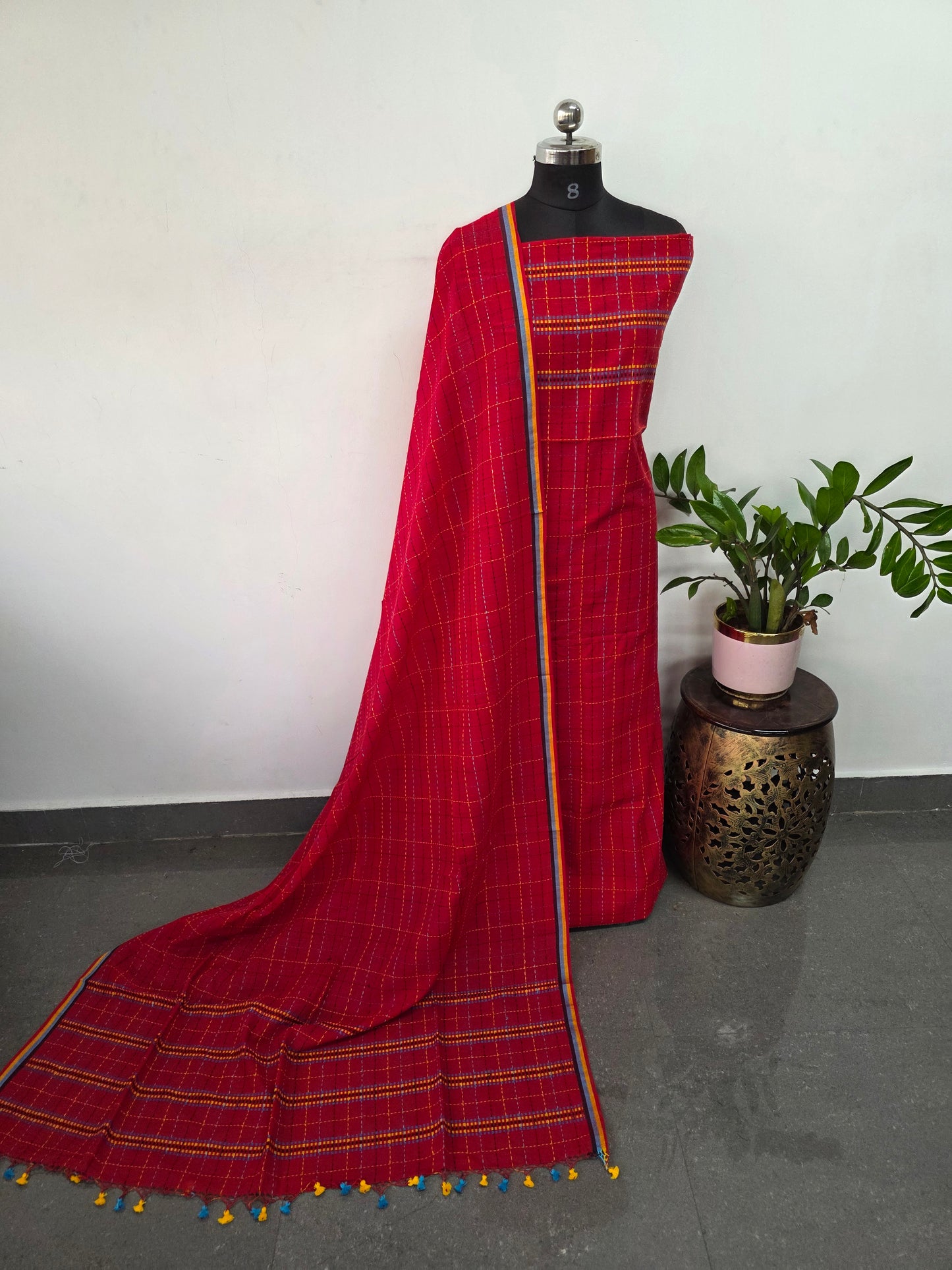 Checked kantha embroidery mul cotton salwar set - JMM247