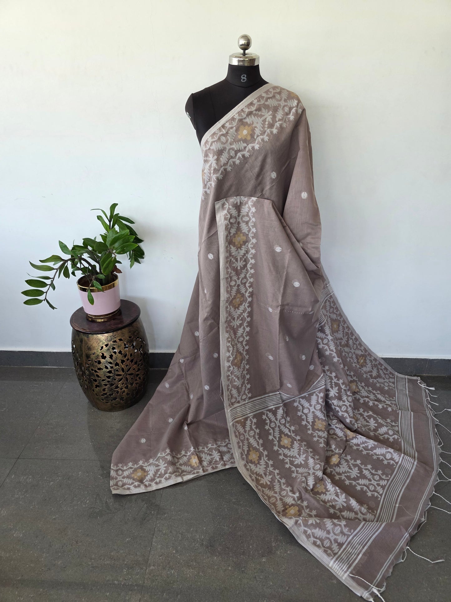 Silk cotton jamdhani saree  - BB470