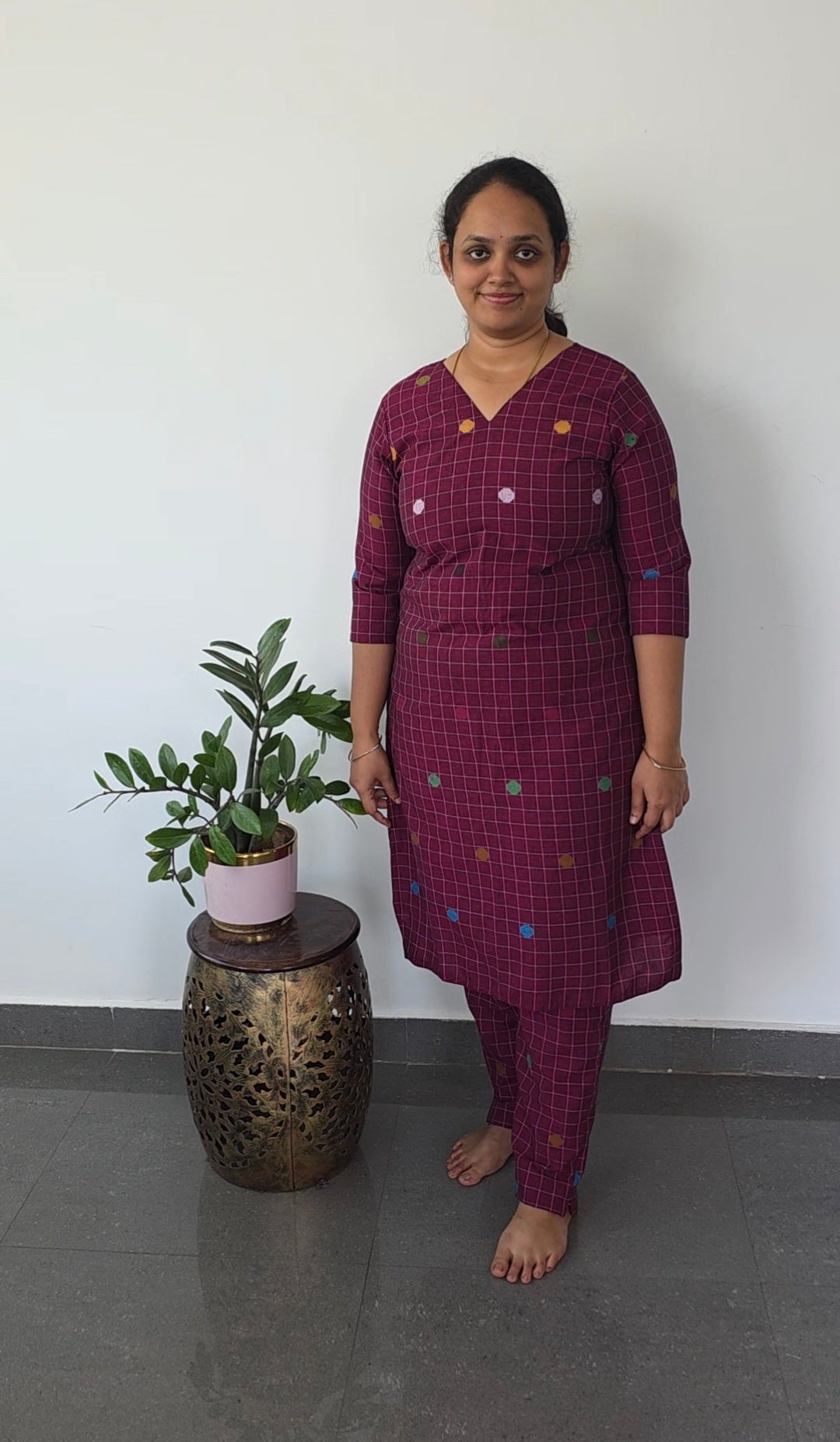 Handloom Cords- Checked Wine (5 days dispatch time)