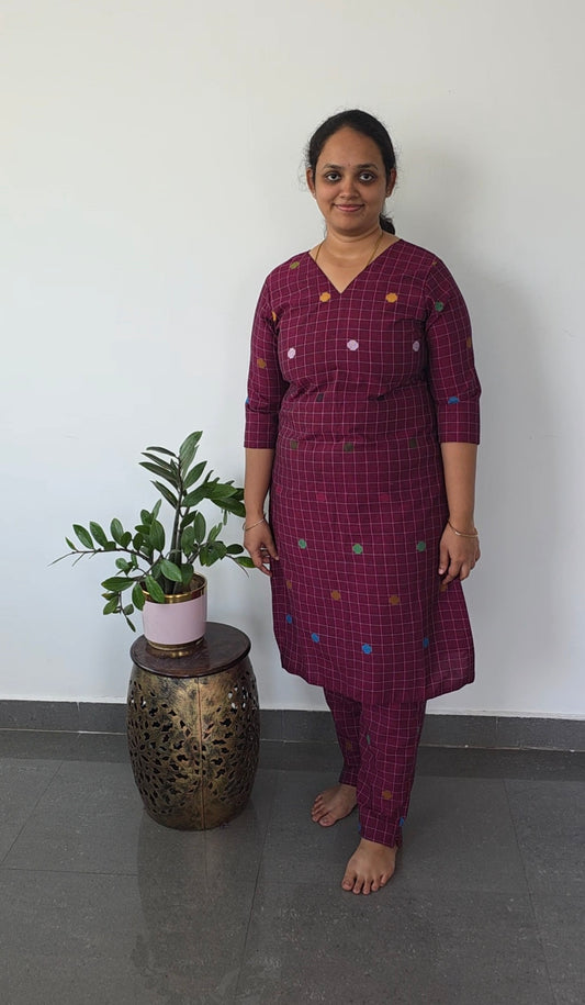 Handloom Cords- Checked Wine (5 days dispatch time)