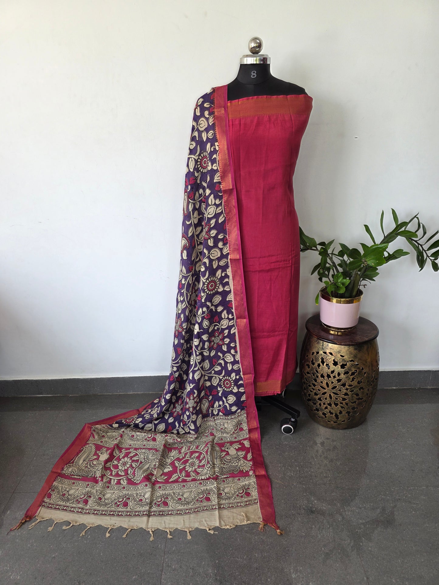 Pure chennuri silk top with pure chennuri silk kalamkari mangalagiri border  - AK335