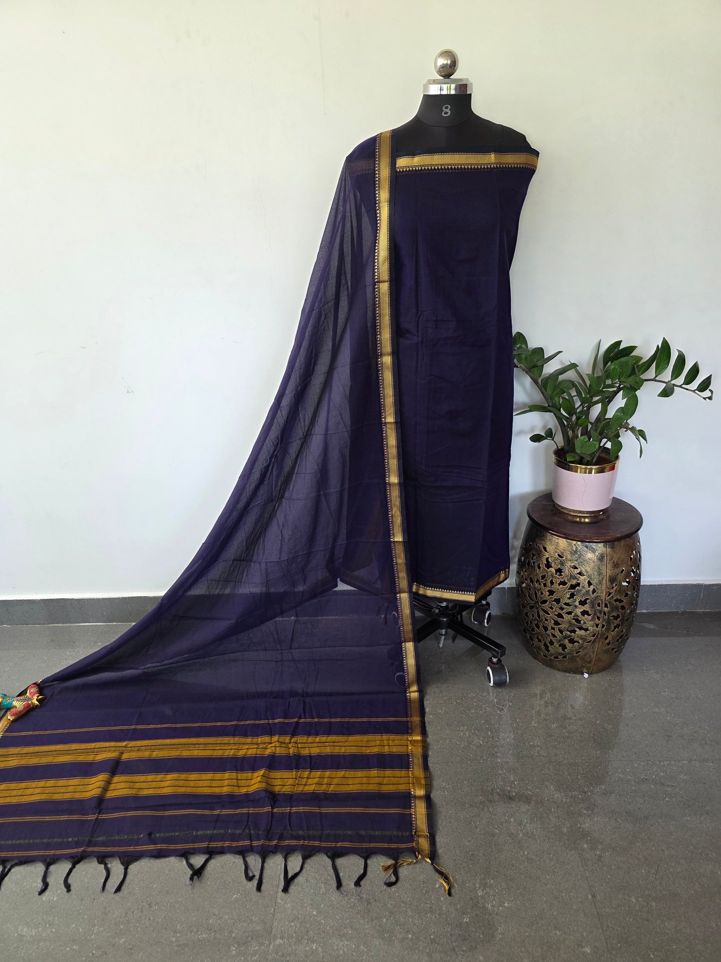Mercerised narayanapet salwar set (blue) (4.5 meters) - NA577