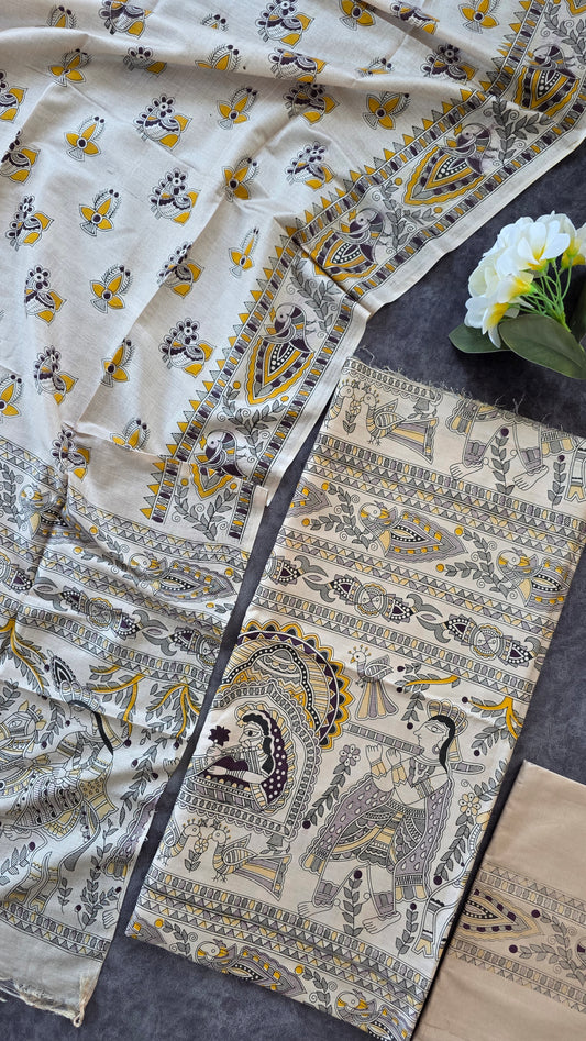 Bhagalpuri katan Madhubani silk set - BA2