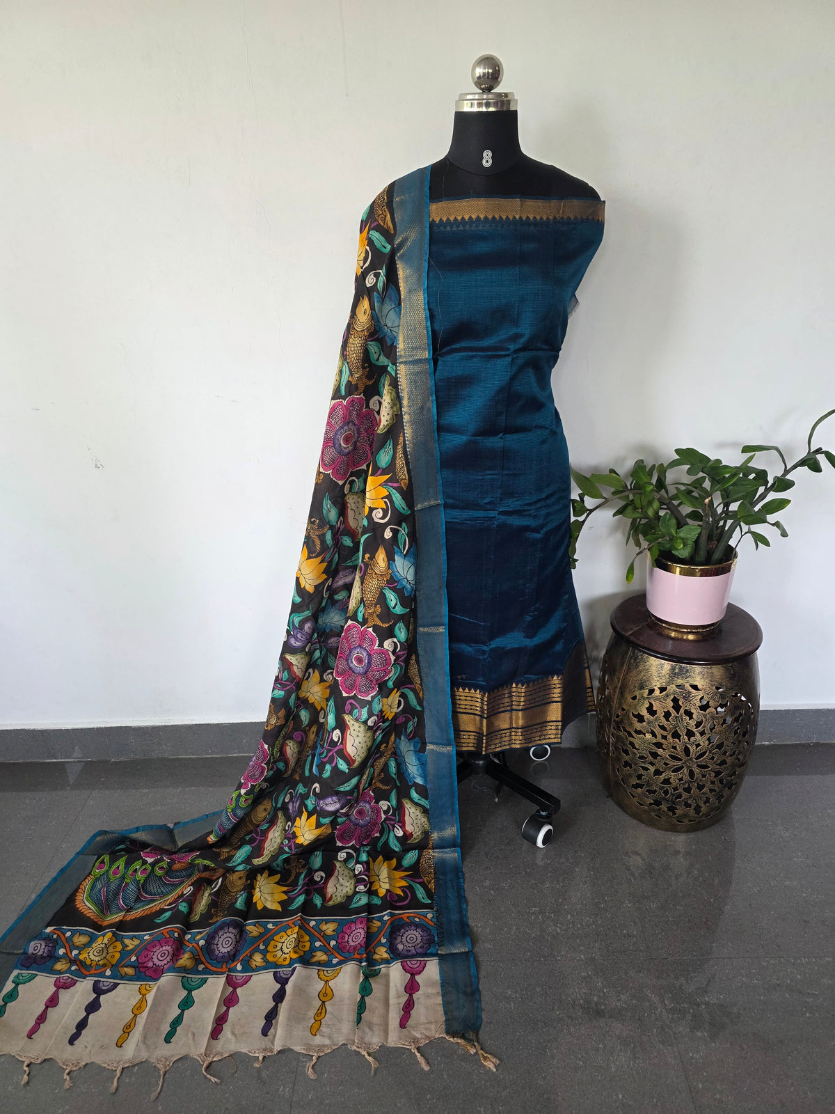 Handloom mangalagiri pattu with penkalamkari duppatta -MP17