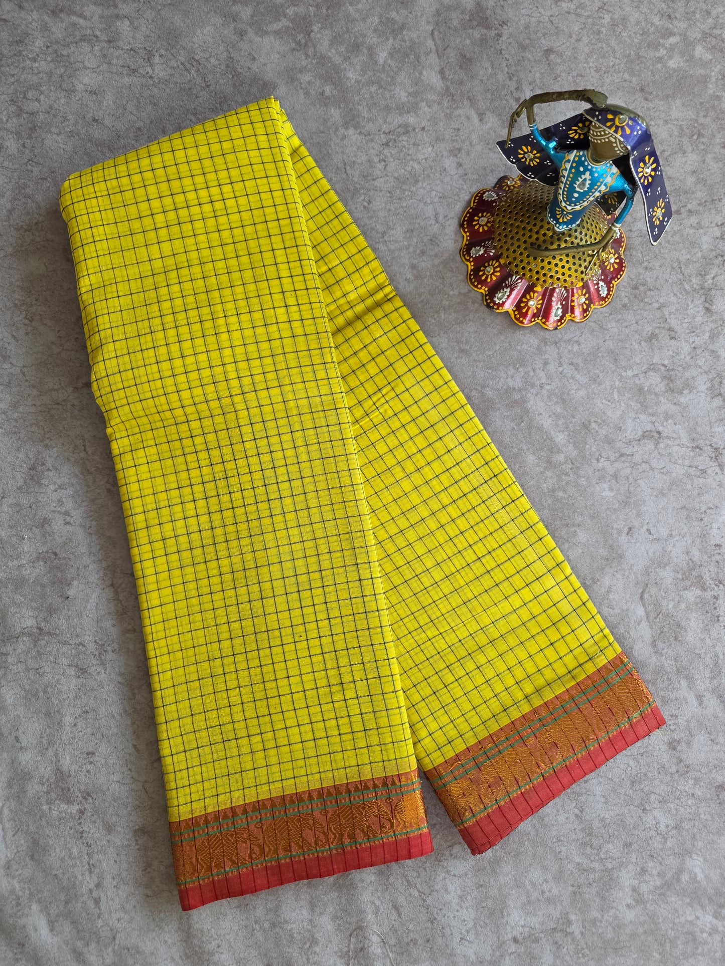 Mercerised checked narayanapet with elephant border saree - NA142