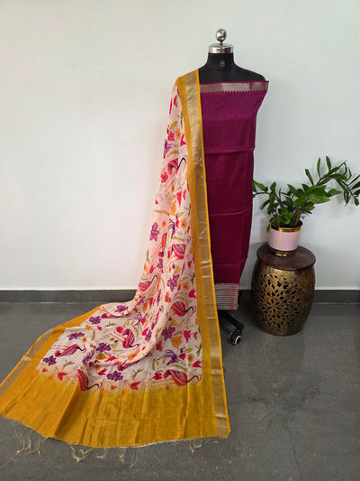 Handloom mangalagiri silk top with pure mangalagiri digital silk shawl - ML40