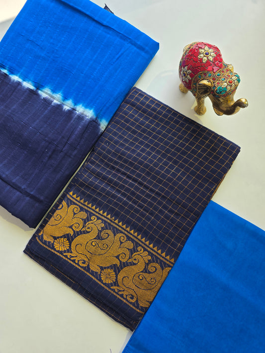 Madurai sungudi zari kattam salwar set - dark blue with ink blue