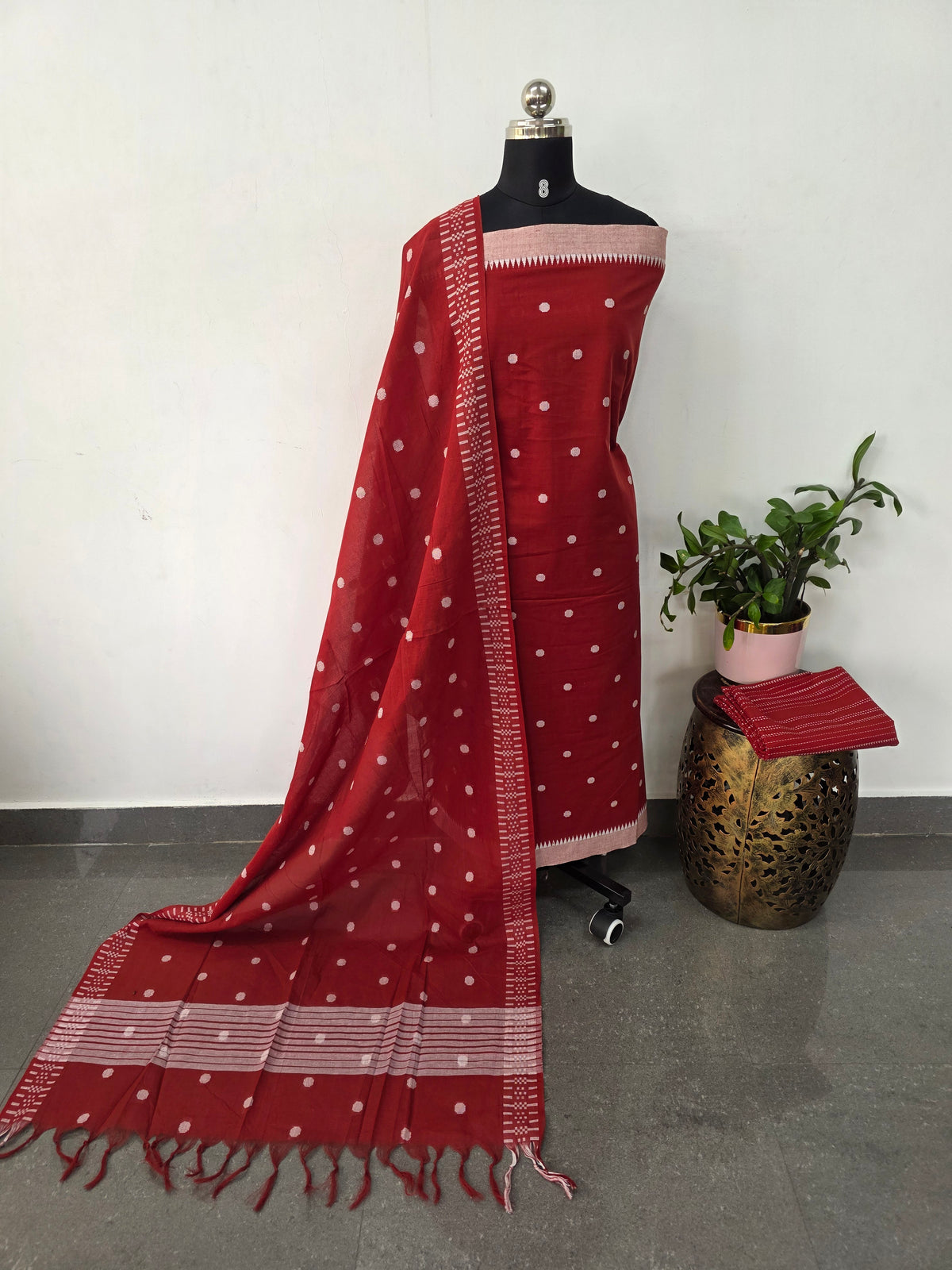 Prewashed Temple border coin butta south cotton set - HA122