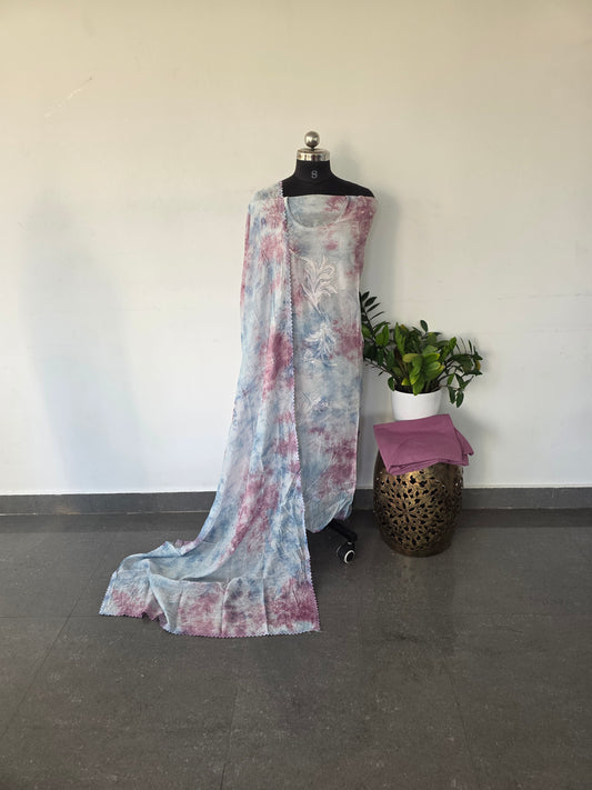 Premium fancy shibori batik silk set - DS3
