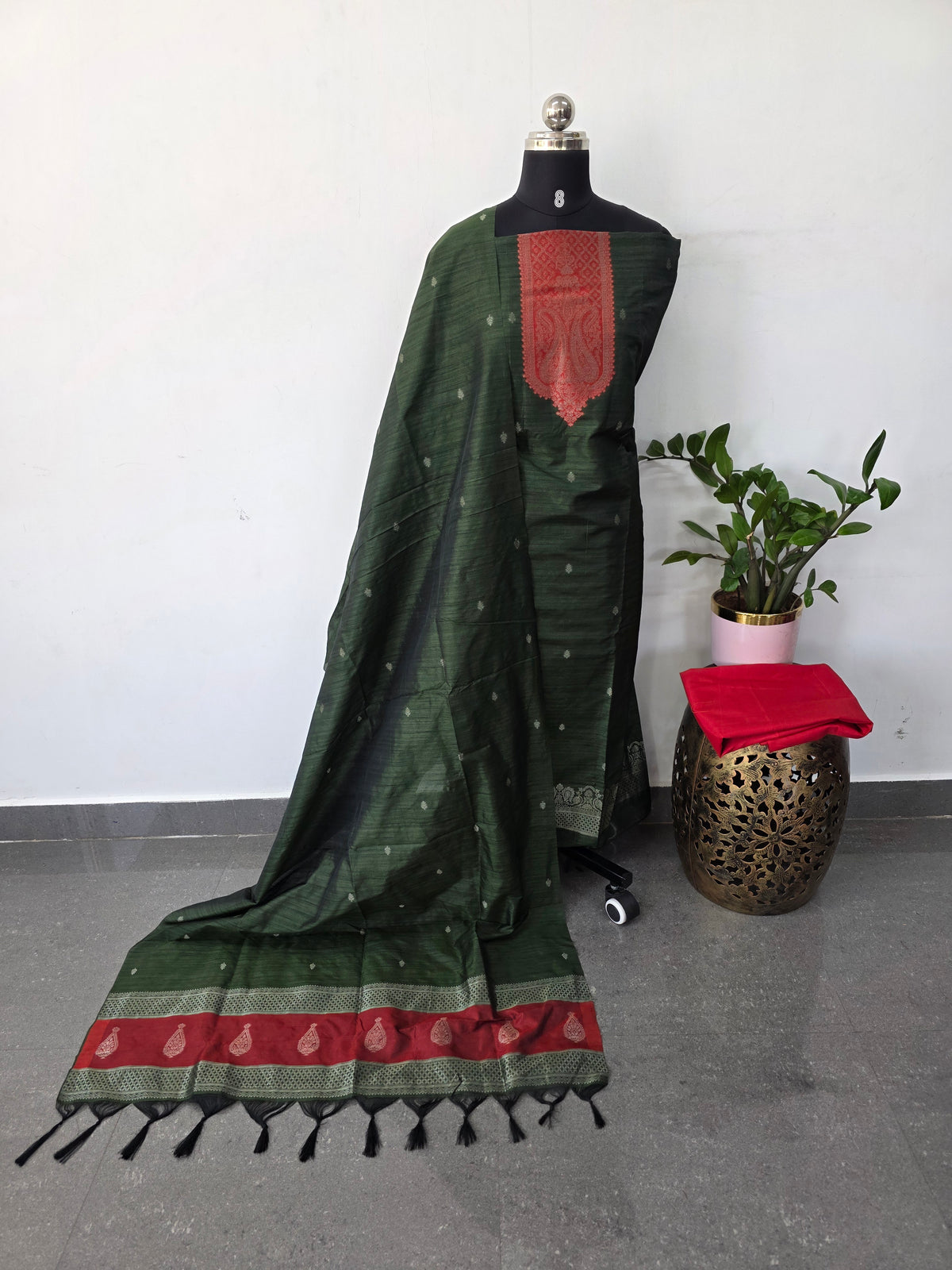 Banarasi Raw silk brocade suit(Green)-DW6