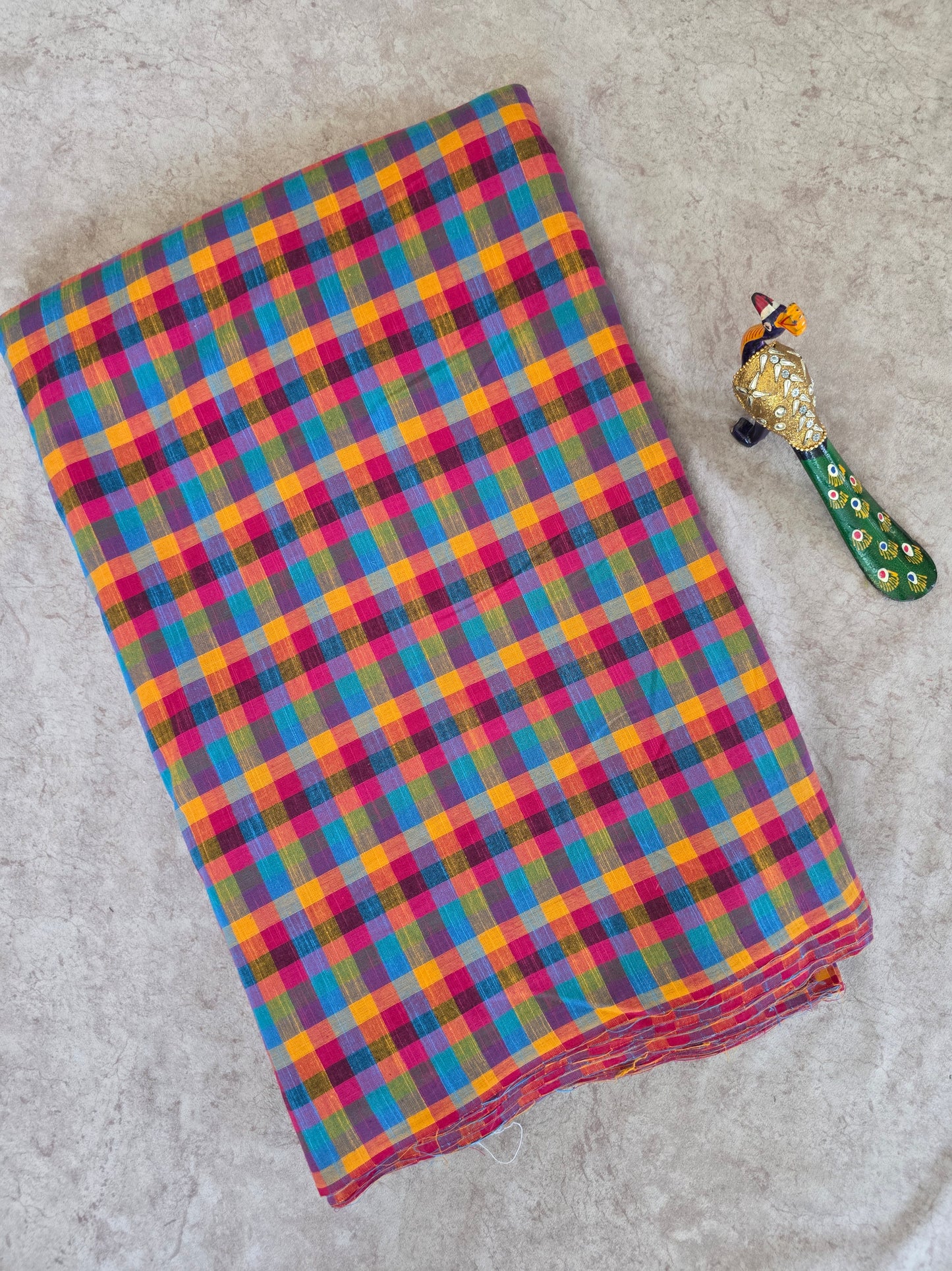 Madras kattam prewashed textured running material (0.5 mtr) - MD42 (1 inch*1 inch)