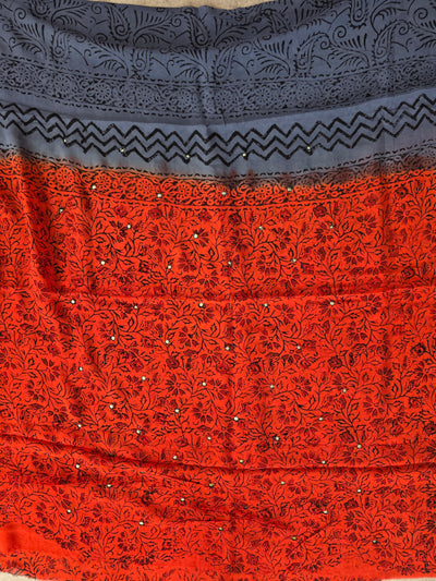Handblock georgette salwar set with handwork mirror work - GE208