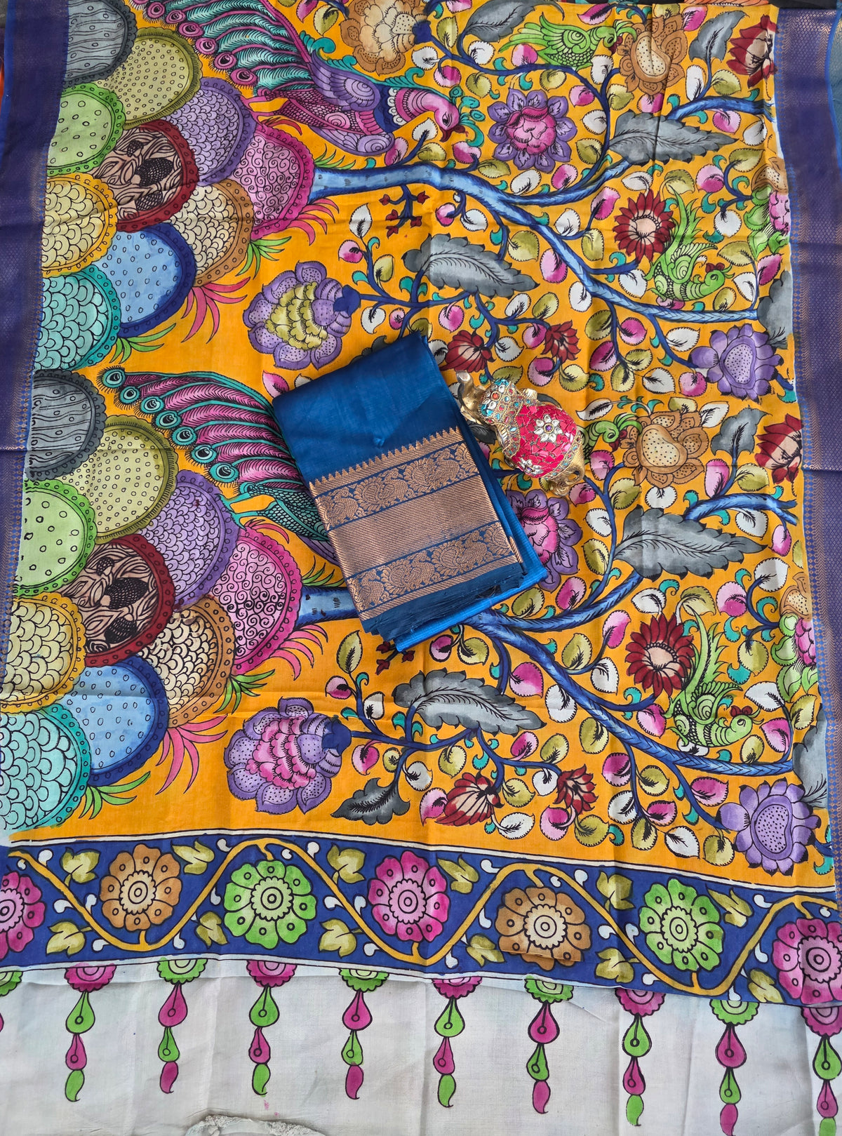 Handloom mangalagiri pattu with penkalamkari duppatta -MP18