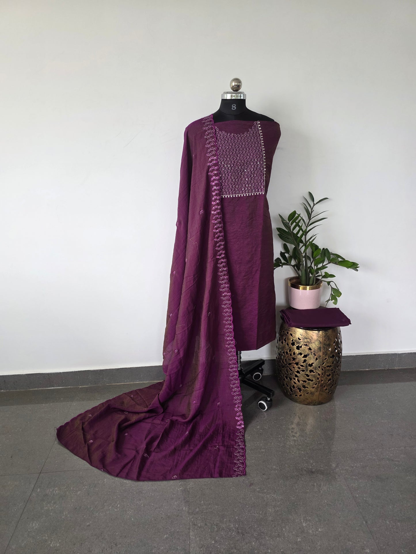 Fancy soft silk set  - voilet