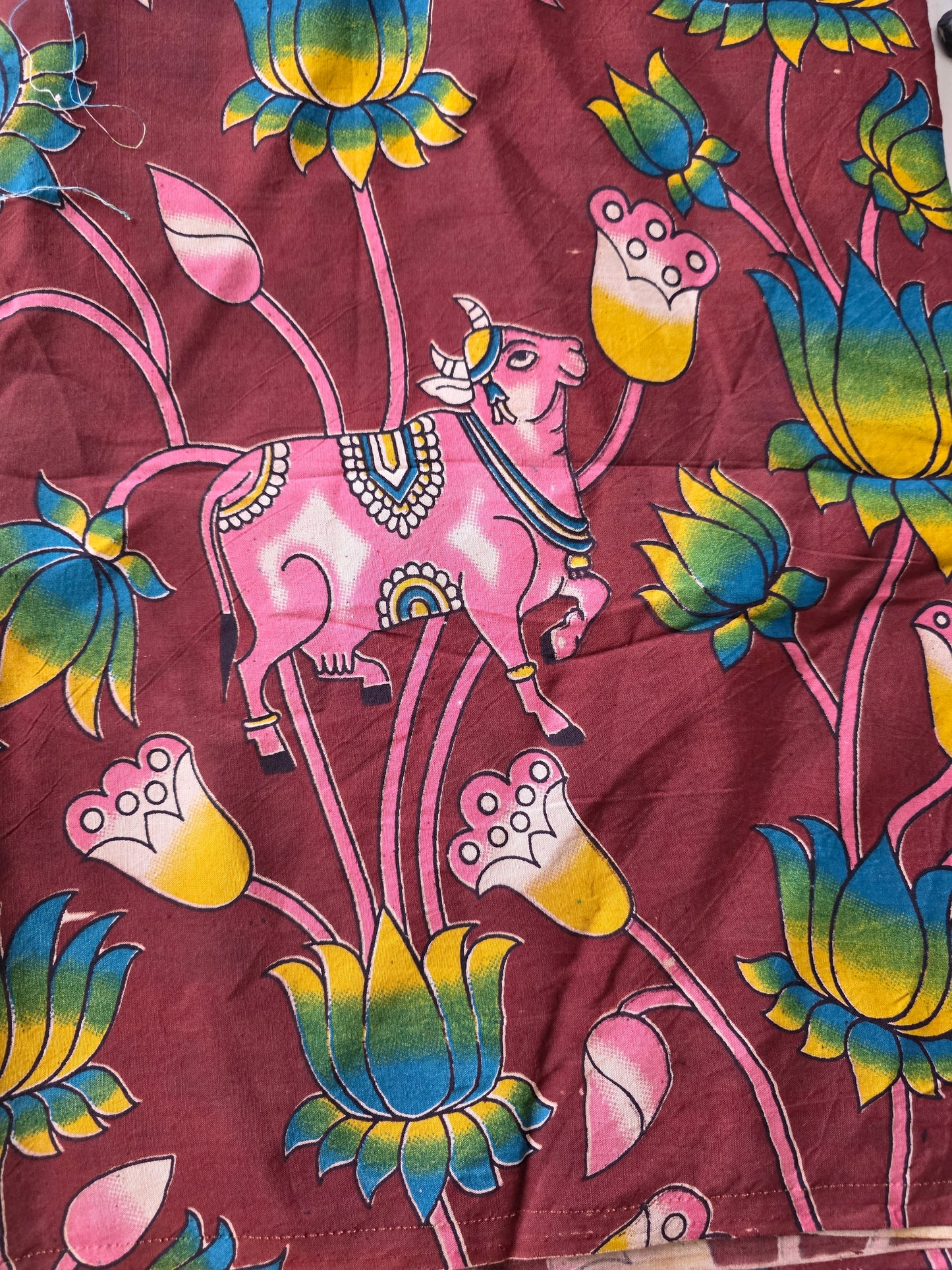 Pure chennuri silk kalamkari running material  ( 0.5 mtrs  ) - RN4