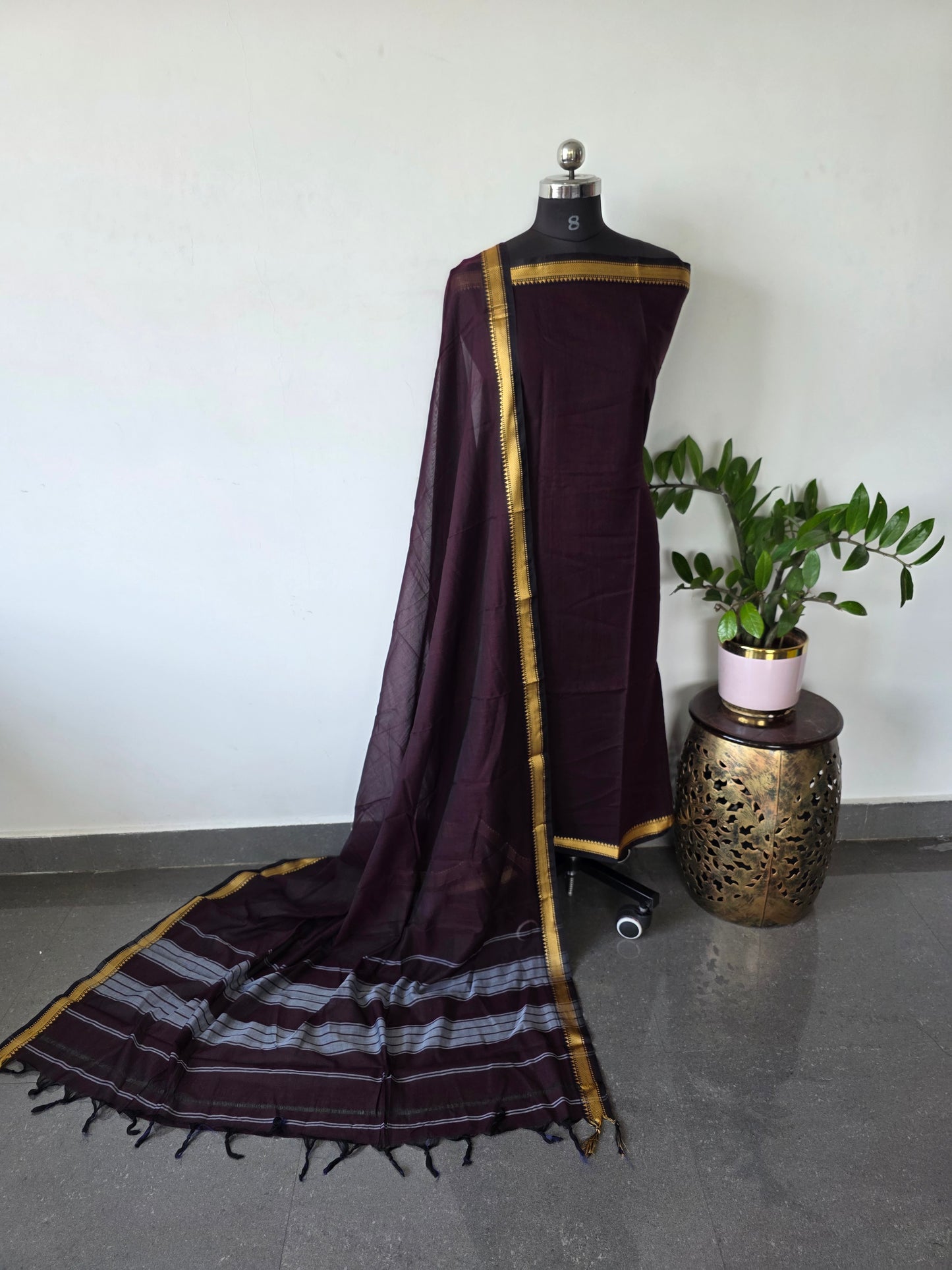 Mercerised  narayanapet salwar set  (4.5 meters)(brown)- NA337
