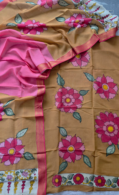 Handcrafted Kalahasthi Penkalamkari bangalore silk set - KH58