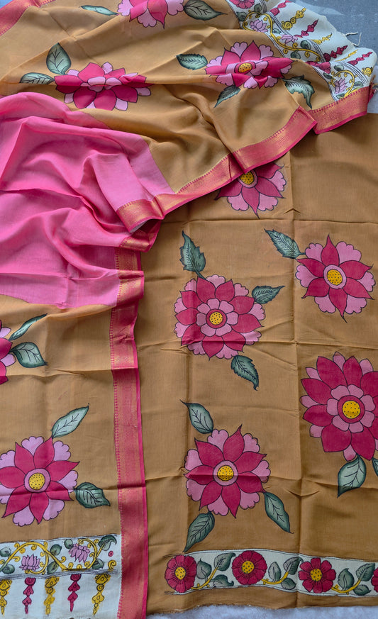 Handcrafted Kalahasthi Penkalamkari bangalore silk set - KH58