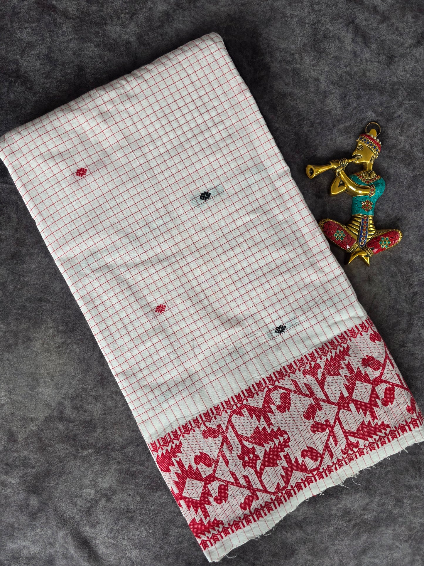 Prewashed Jamdhani Checked Pure handloom cotton running material (0.5 mtrs)  - HRM208
