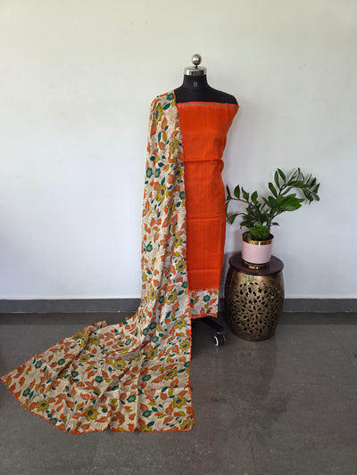 Handloom fusion mangalagiri kalamkari gap border silk salwar set - AK280
