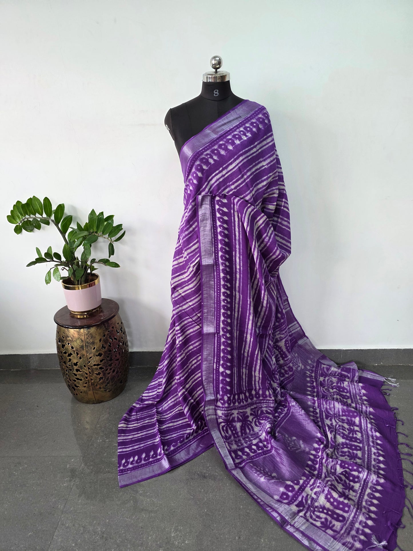 Handblock Jaipuri linen cotton saree - JA833