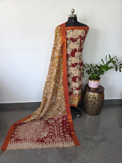 Gap border Mangalagiri kalamkari silk sets (3 mtrs top) - GA24