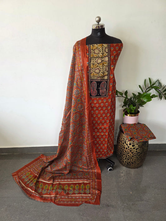 Premium Pure ajrakh cotton with gamthi neck work salwar - AS27