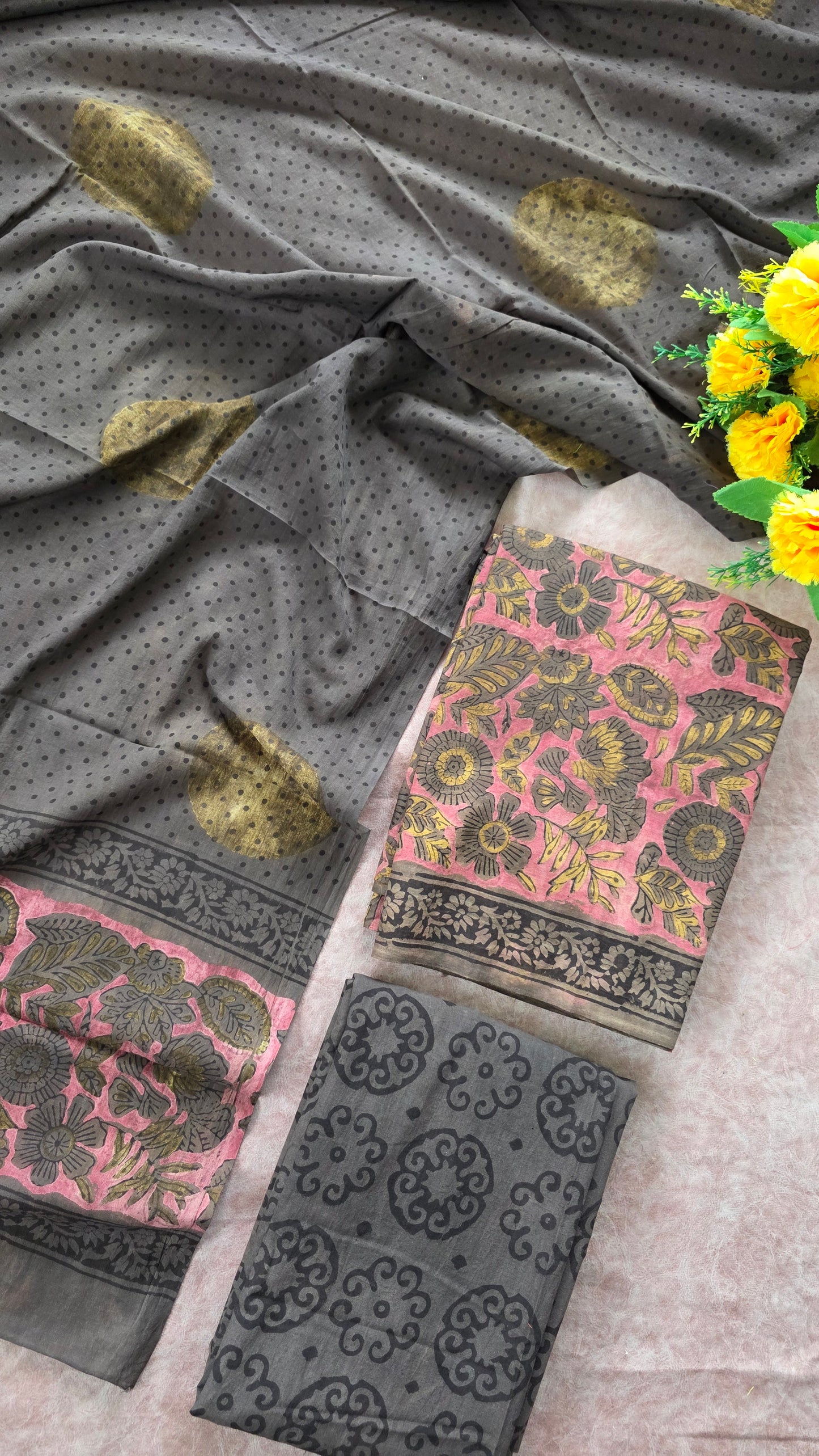 Nashpal Ajrakh Handblock Jaipuri pure cotton set - JA844