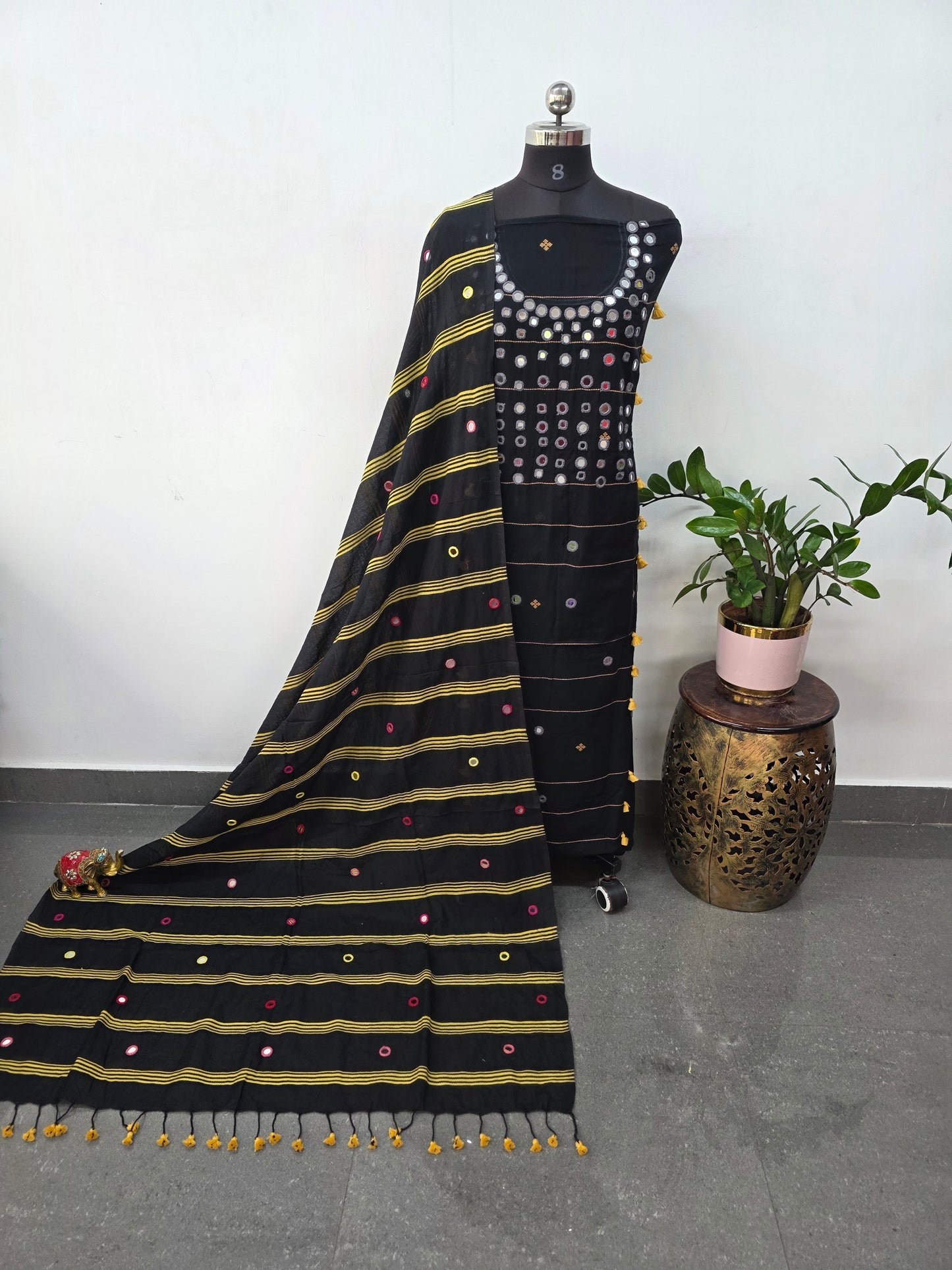 Handcrafted Mirror work cotton bhujodi salwar set - BB394