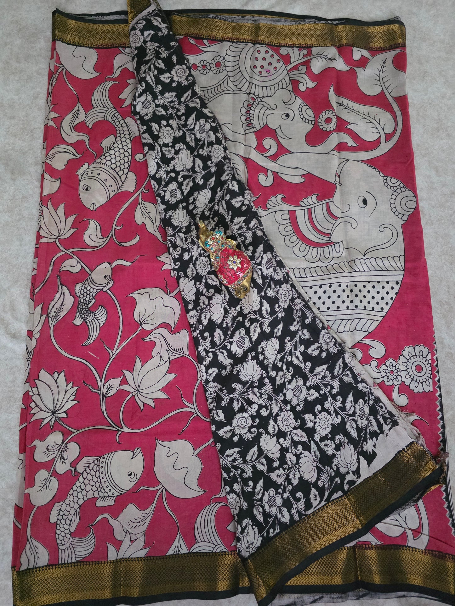pure chennuri kalamkari silk saree with nizam border - KQ5