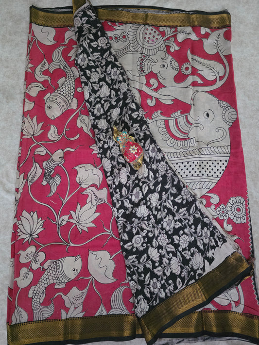 pure chennuri kalamkari silk saree with nizam border - KQ5