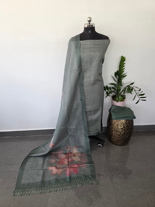 Premium semi tussar silk set with cutwork duppatta - TA37