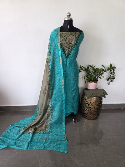 Handblock chanderi silk set- GE151