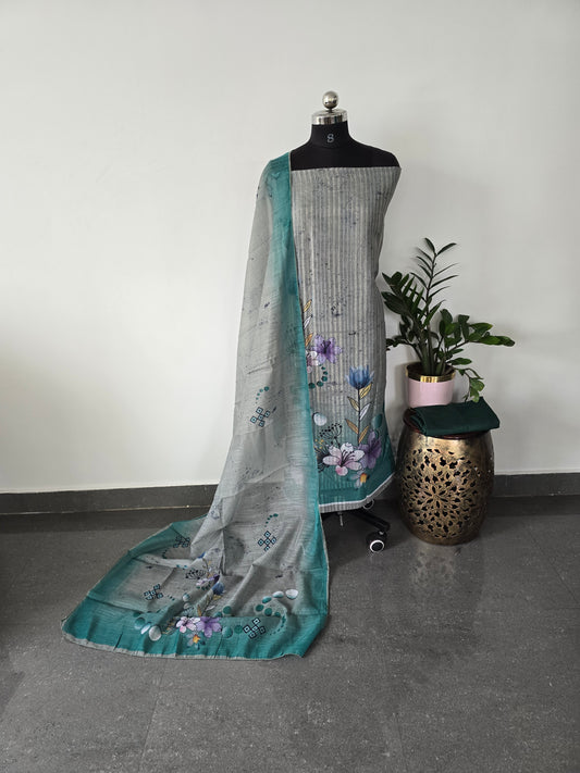 Fancy linen set with zari lines - POS