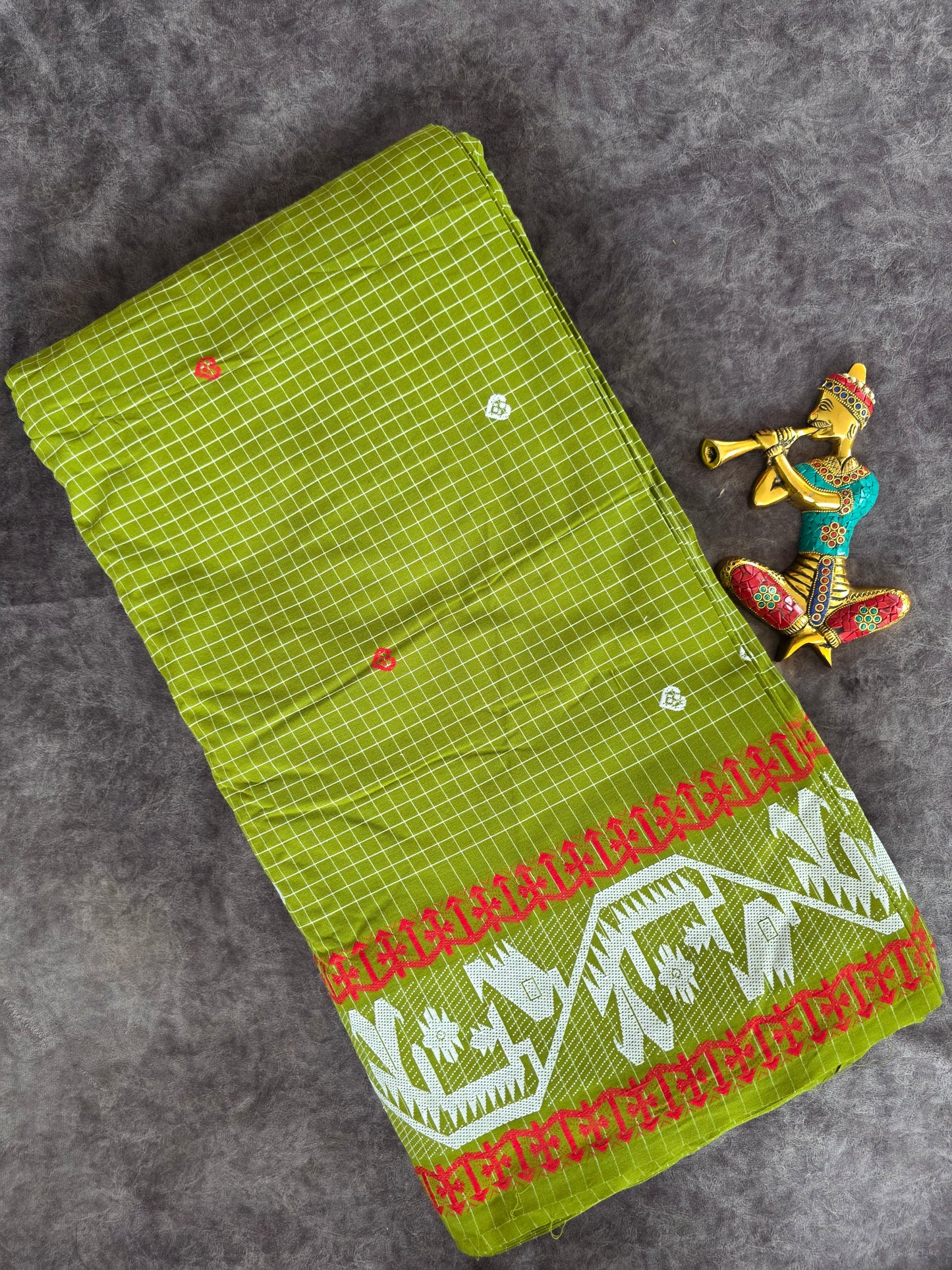Prewashed Jamdhani Checked Pure handloom cotton running material (0.5 mtrs)  - HRM202