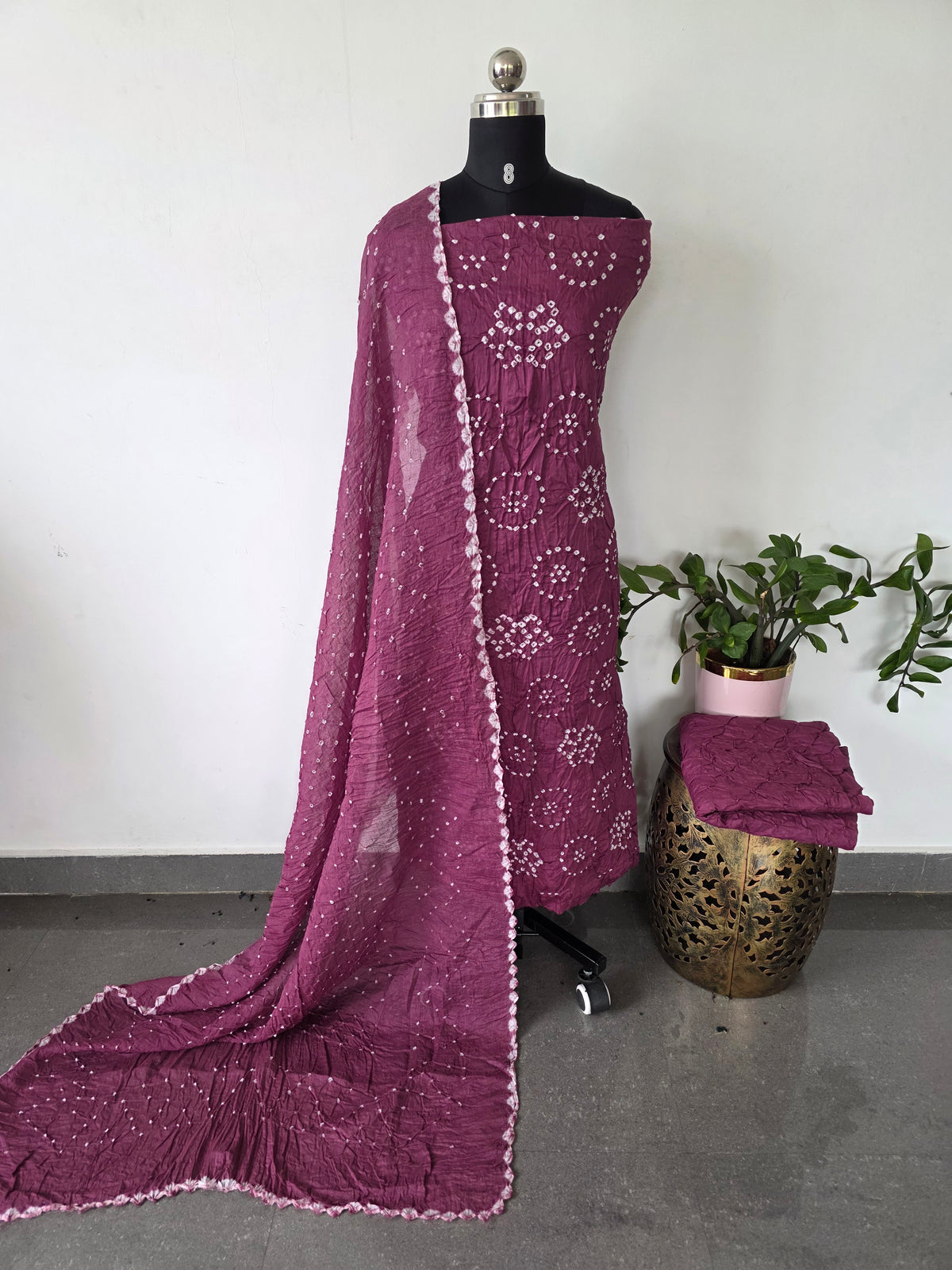 Handcrafted bandhani cotton set  -B148