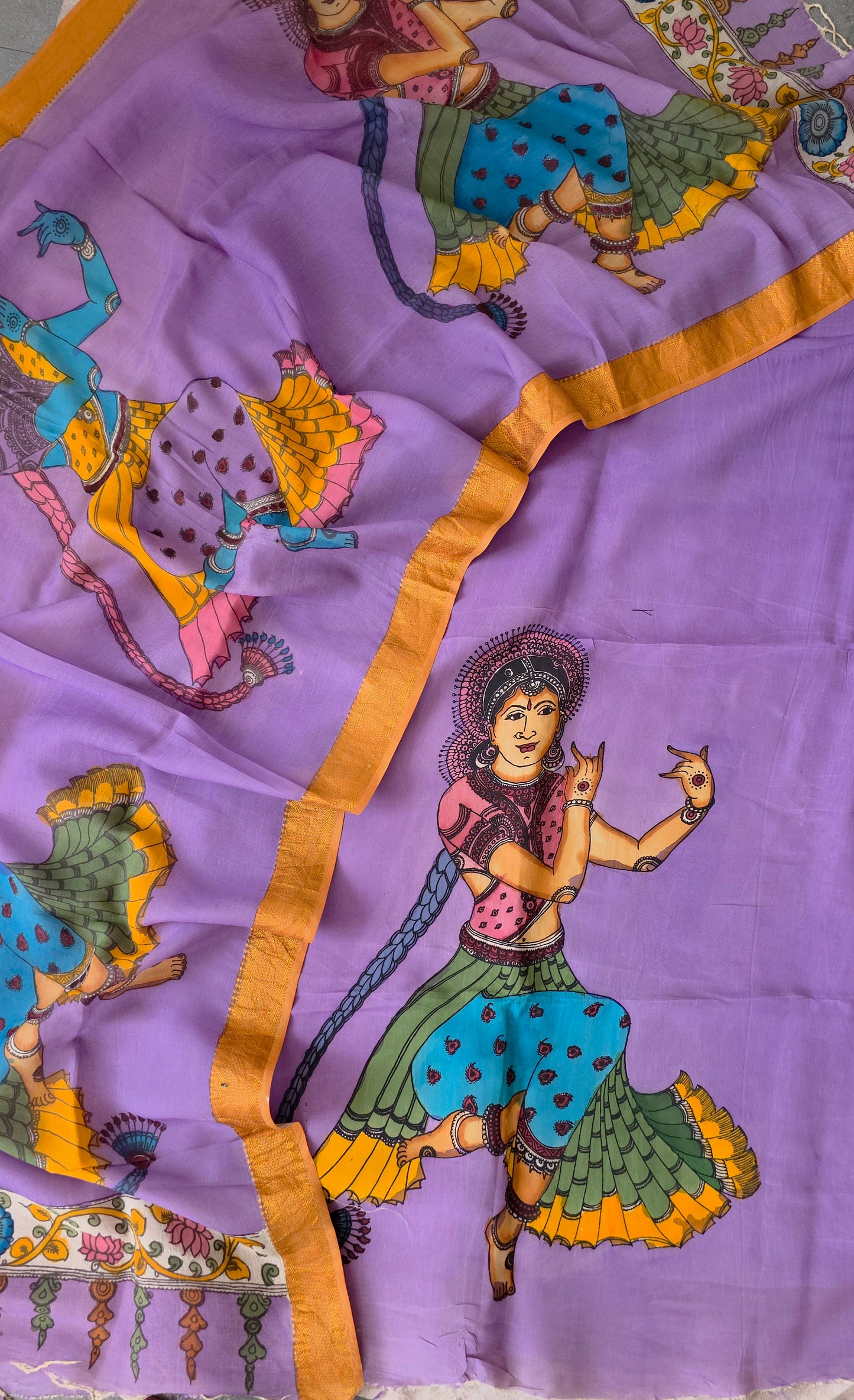 Handcrafted Kalahasthi Penkalamkari bangalore silk set - KH69
