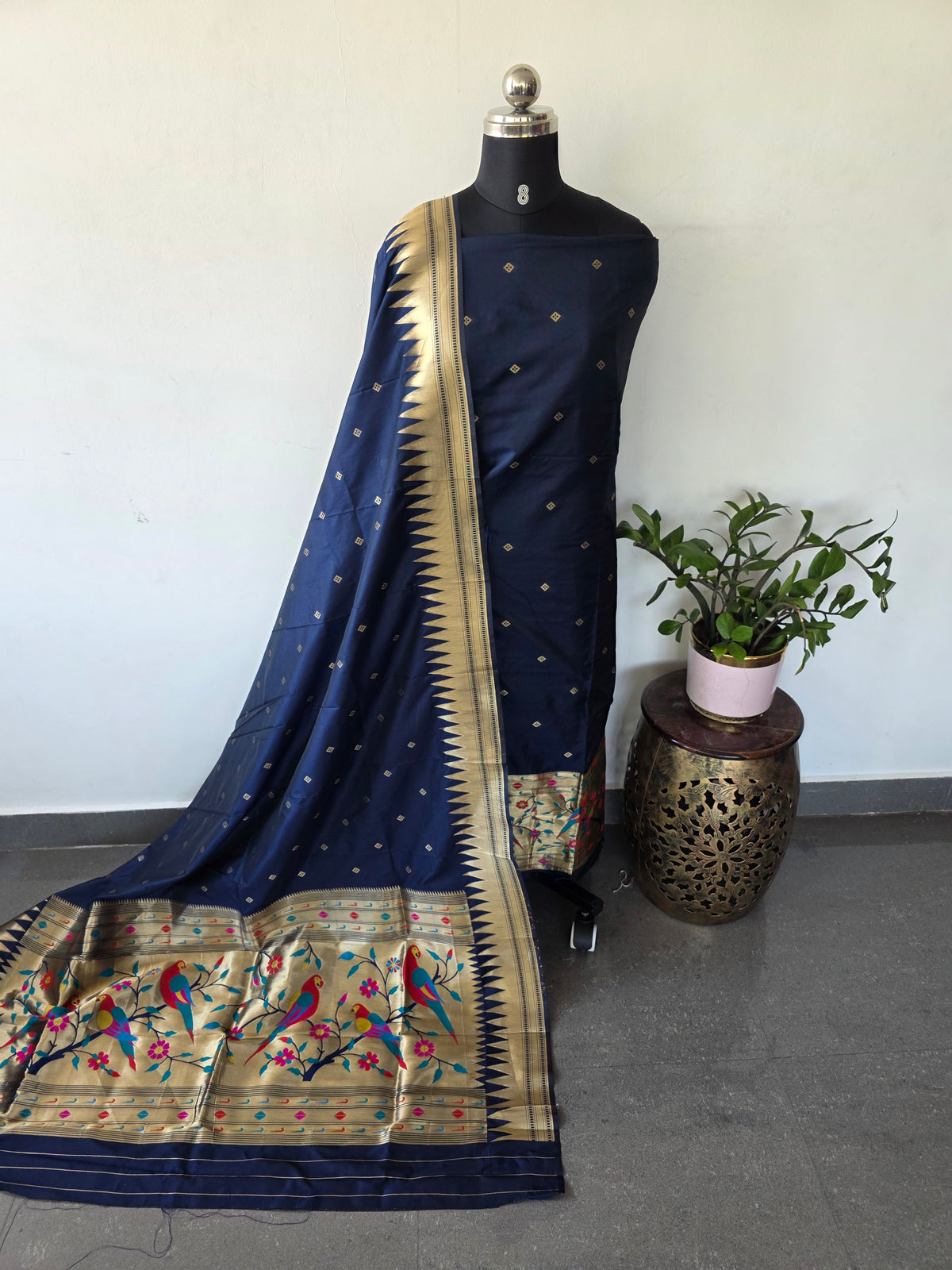 Paithani soft silk set (Navy blue)-JM33