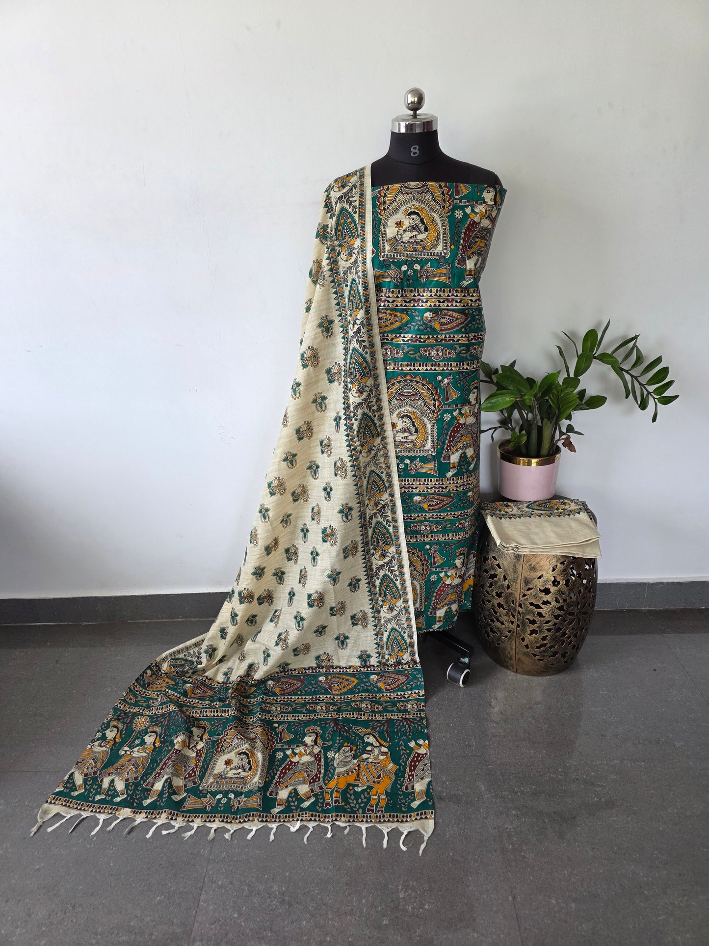 Bhagalpuri katan Madhubani silk set - BA343
